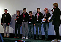 Members of the Children’s Film Festival jury award the Michel prize. (Photo by Shelly Schoeneshoefer)