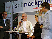 Arne Schmidt, Frank Fingerhuth, Heidrun Podzsus, and Mathias Elwardt at the S(ch)nackpunkt. (Photo by Becky Tan)
