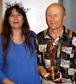 Osanna Vaughn with Hammond Peek and his Oscar from The Lord of the Rings: The Return of the King.